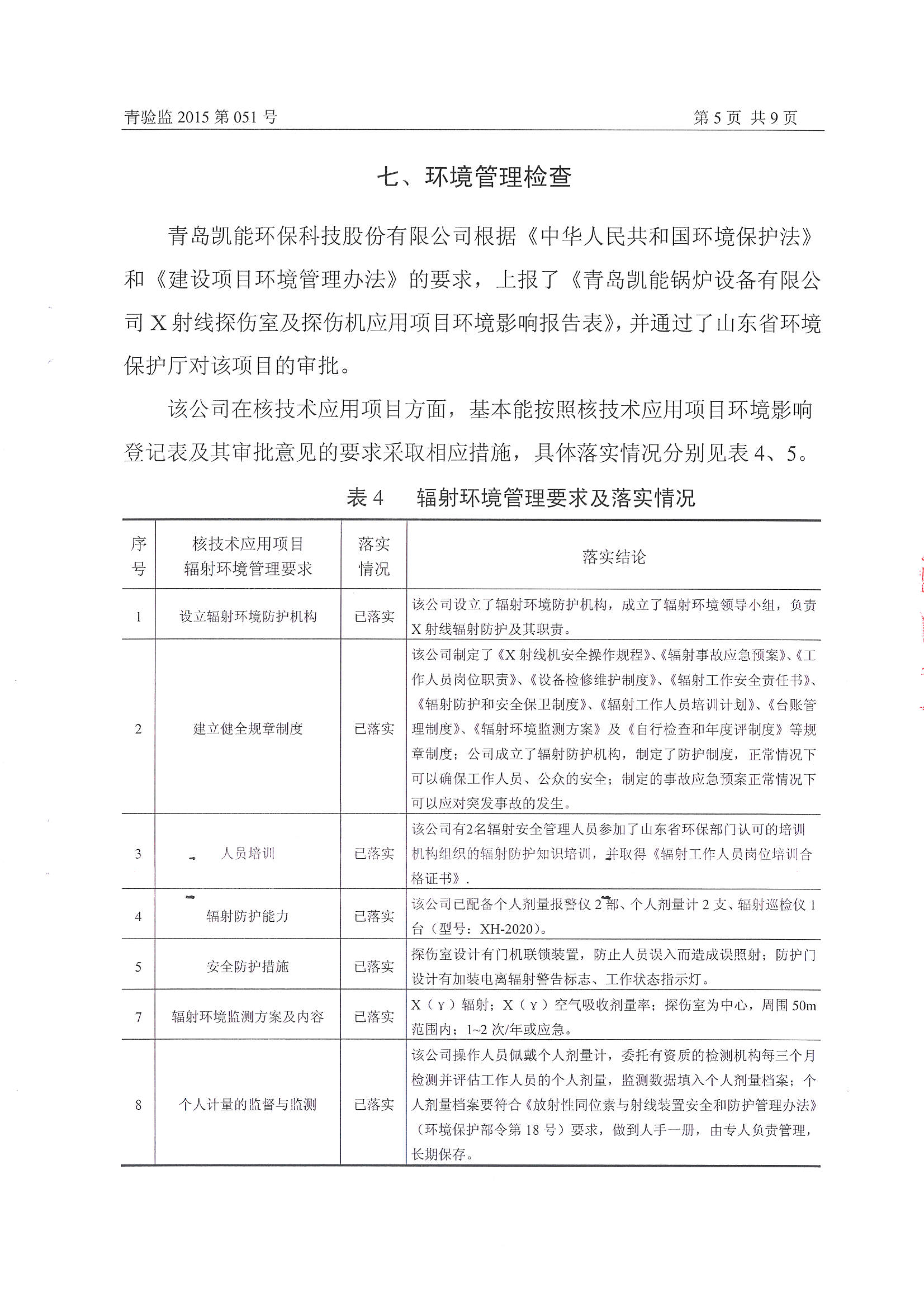 凱能科技車間探傷室竣工驗收環(huán)境監(jiān)測報告公示